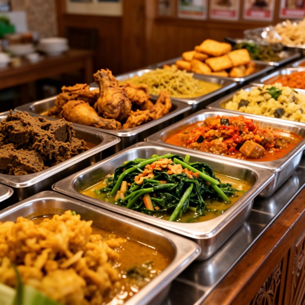 Aneka lauk pauk segar di meja prasmanan Depot Noni